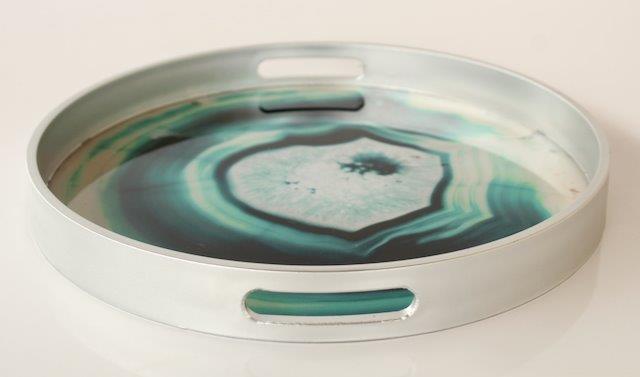 Round Green & Silver Swirl Tray
